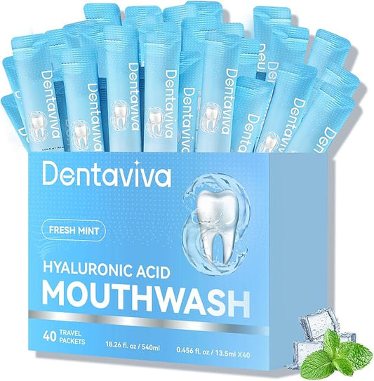 Travel Size Mouthwash – 40 Individual Packets – Dry Mouth Relief Strips with Hyaluronic Acid & Probiotics – Alcohol, Fluoride & Gluten Free – Xylitol Cavity Prevention | Travel Oral Care