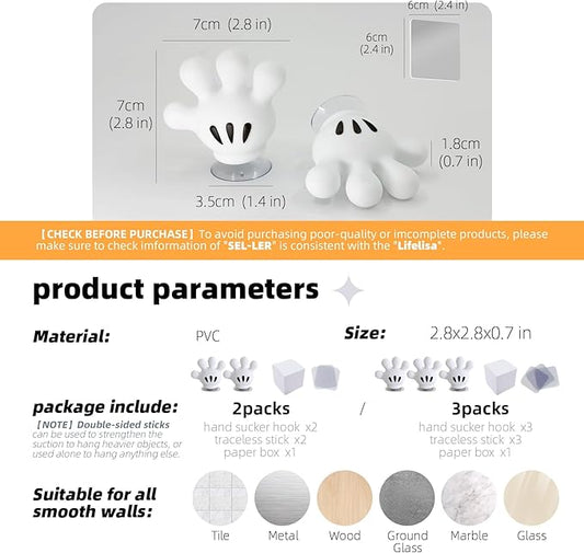 Cute Hanging Toothbrush Holder, Cute Hand Wall Hanging Utility Suction Hooks with StickyPads, Funny Multi-Function Bathroom Decor, Shower Holder (3)