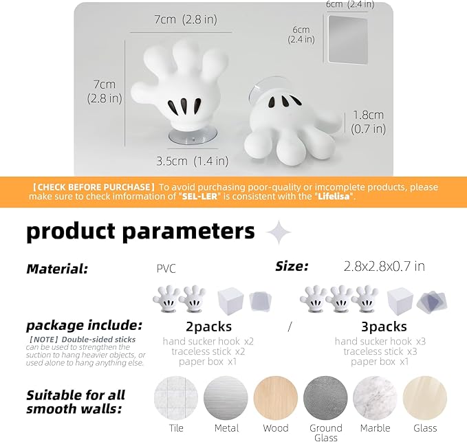 Cute Hanging Toothbrush Holder, Funny Hand Wall Hanging Utility Suction Hooks with StickyPads, Multi-Function Bathroom Decor, Shower Holder (2)