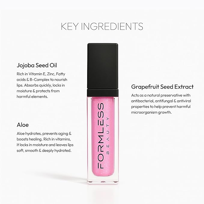 Formless Beauty | Love Lip Gloss by Jenny McCarthy | Baby Pink High-Shine Finish | Vegan Hydrating Formula | Non-Sticky Aloe & Jojoba Infused | Paraben & Cruelty Free | Natural Lip Enhancer