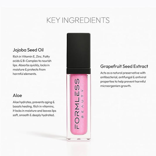 Formless Beauty | Love Lip Gloss by Jenny McCarthy | Baby Pink High-Shine Finish | Vegan Hydrating Formula | Non-Sticky Aloe & Jojoba Infused | Paraben & Cruelty Free | Natural Lip Enhancer