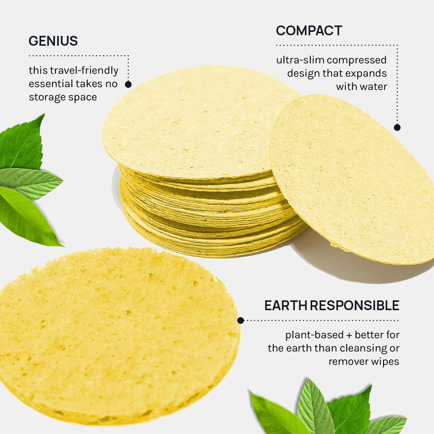 AOA Studio 50-Count Compressed Facial Sponges 100% Natural Cosmetic Spa Sponges for Facial Cleansing, Exfoliating Mask, Remove for Makeup, Dead Skin, and Dirt (Yellow, 50 Counts)