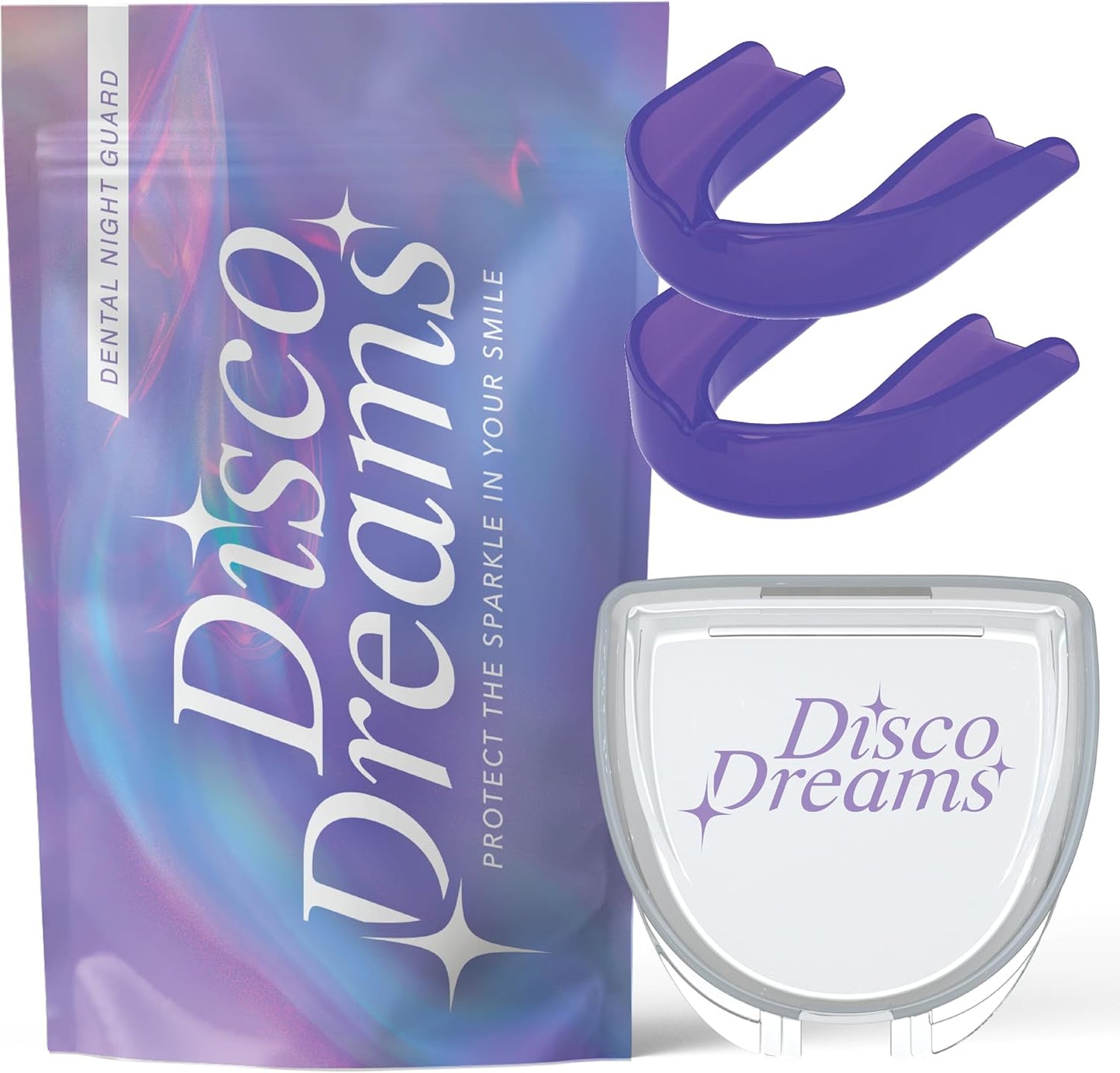 Disco Dreams 2 Pack Customizable Night Guard - Nighttime Relief from Teeth Grinding, at Home Fitting Experience for Nighttime Teeth Grinding & Clenching (Adult, Purple)