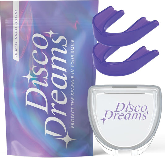Disco Dreams 2 Pack Customizable Night Guard - Nighttime Relief from Teeth Grinding, at Home Fitting Experience for Nighttime Teeth Grinding & Clenching (Adult, Purple)
