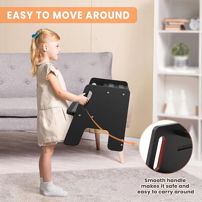 Toddler Step Stool, Wooden Height-Adjustable 2-Step Stool for Kids, Potty Training Stool with Handles for Bathroom Sink, Kitchen, Bedroom-Black