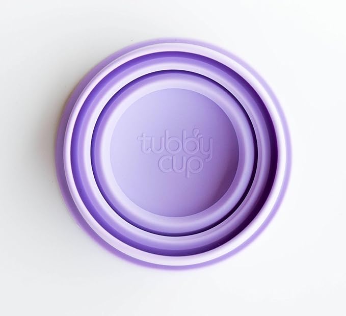 TubbyCup Baby Bath Rinse Cup, Collapsible & Convenient Space Saving Bath Cup with Suction Base, Sticks to Tub or Tile. Soft, Flexible, Makes Bath Time Safe & Fun. BPA-Free Non-Toxic Patented! (Purple)