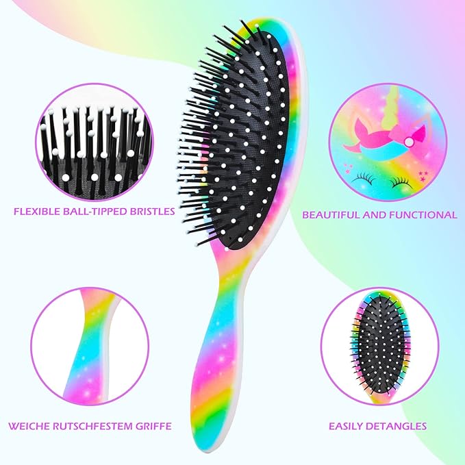 Kids Hair Brush Girls, Toddler Wet Dry Detangling Hair Brush for Curly Thick Hair Pain-Free Comb Girls Kids Women Unicorn Mermaid