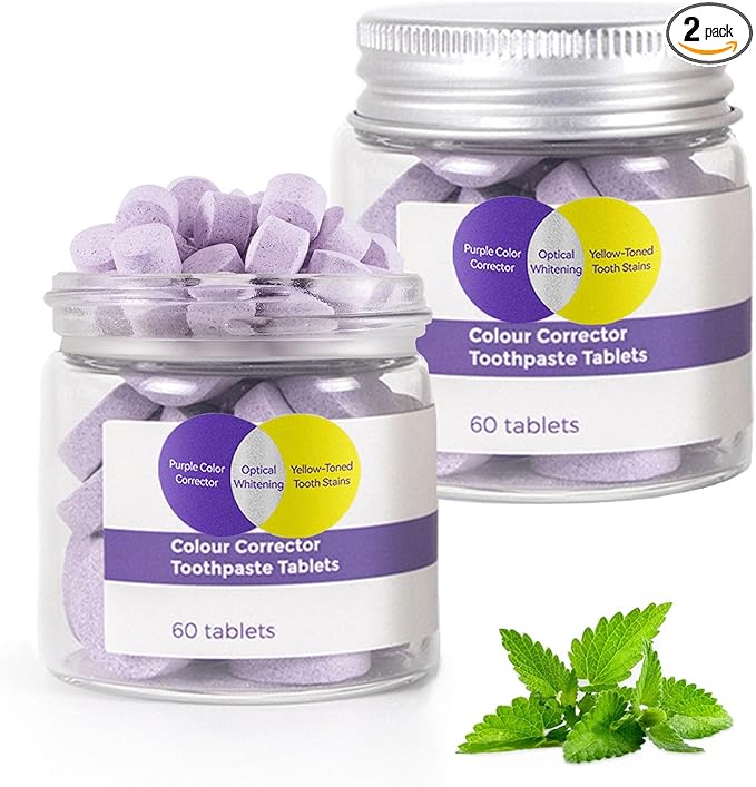 2 Pack Purple Teeth Restoration Mineral Toothpaste Tabets for Teeth Whitening, Fresh Breath, Remineralizing Travel Tabs, Strengthening Gum, Enamel-Safe, Fluoride & Plastic Free | 120 Count
