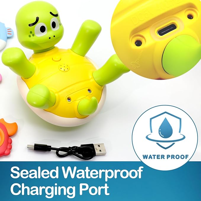 Swimming Turtles Bath Toy, Cute Baby Bath Toys with One-Touch Water Spray Button, Rechargeable Pool Bath Toys for Kids Ages 1-3, Toddler Bathtub Toys with 5 Rings, Water Toys for Toddlers 1-3 Gift