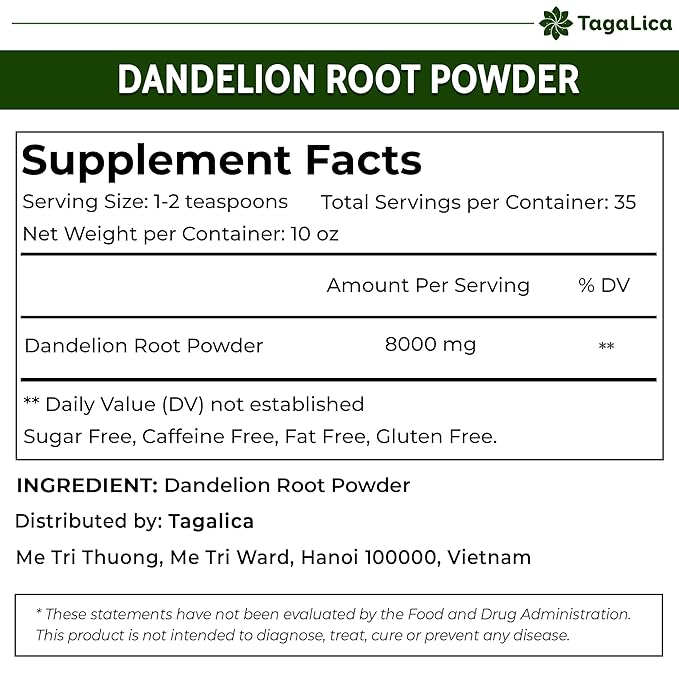 Tagalica, 10 oz Dandelion Root Powder, 100% Natural and Pure from Dandelion Root, No Additives, No Gluten, No Sugar, Vegan