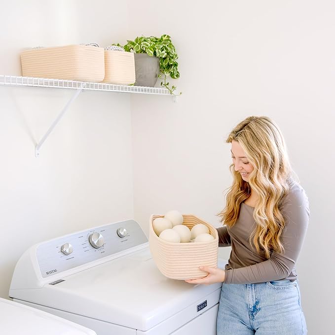 NaturalCozy 13.5”x8.5”x5.5” Storage Baskets for Shelves 3 Pack | Cotton Rope Woven Small Baskets for Organizing | Small Storage Bins for Nursery, Bathroom, Closet, Cube Shelf, Decorative, Gift