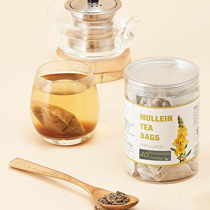 40 Bags Dried Mullein Leaf Tea for Lungs - Lung Detox Cleanse Tea for Smokers - Herbal Mullen Mullien for Breathe Easy - Caffeine-Free, Immune Support
