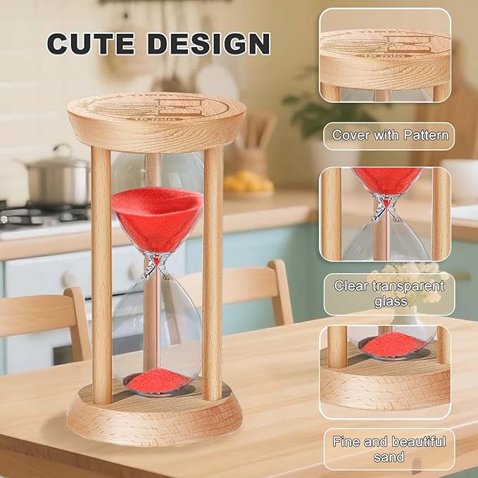 SuLiao Wooden Sand Timer 10 Minute Hourglass, Wood Red Sand Clock, Small Watch 10 Min Timer, Hour Glass Sandglass for Home, Reloj De Arena, Office, Decorative, Game, Classroom