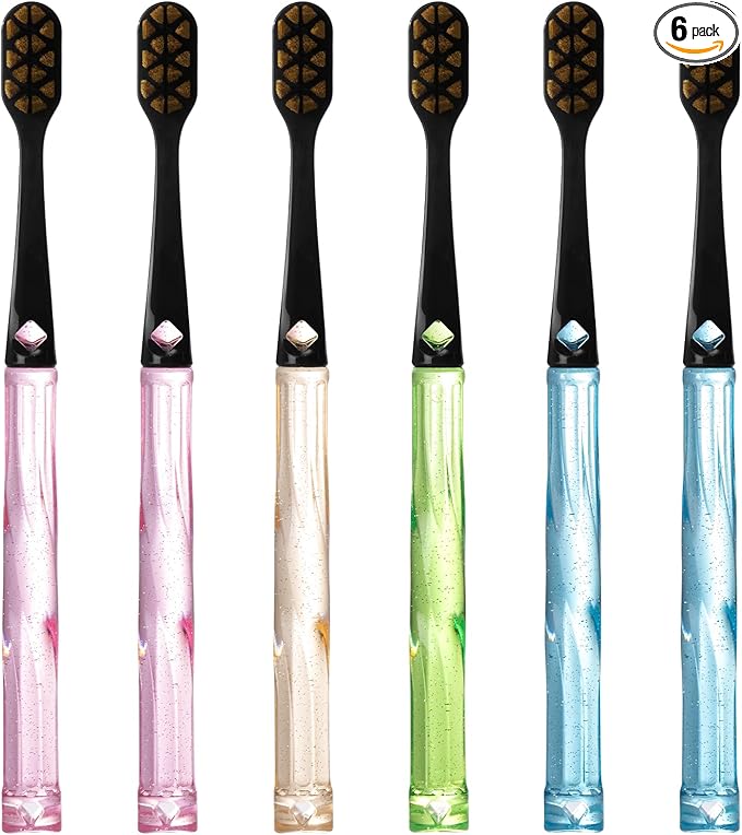 Soft Bristle Toothbrush, Micro Nano Flossing Toothbrushes with Multi-Layered Shaped Bristles for Whiten Teeth and Removes Plaque, Designed for Sensitive Teeth & Gums-Black Head