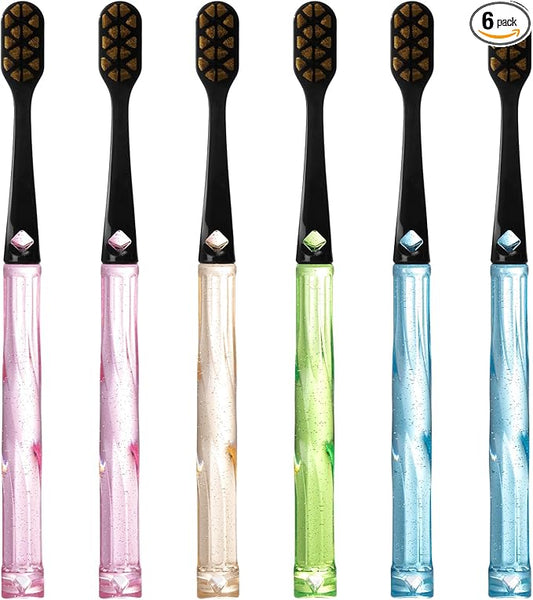 Soft Bristle Toothbrush, Micro Nano Flossing Toothbrushes with Multi-Layered Shaped Bristles for Whiten Teeth and Removes Plaque, Designed for Sensitive Teeth & Gums-Black Head