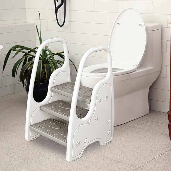 Toddler Step Stool for Bathroom Sink,Adjustable 3 Step Stool for Kids,Kitchen Standing Tower,Children Learning Helper Stool with Safety Handles and Non-Slip Pads,Grey