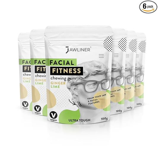 Jawliner® - Pioneers the Toughest Handmade 15x Harder Jawline Gum Includes 12 Weeks Coaching - Sugar-Free Ginger Lime Chewing Gum - Jawline Exerciser for Mewing & Shaping the Jaw (12 Months Pack)