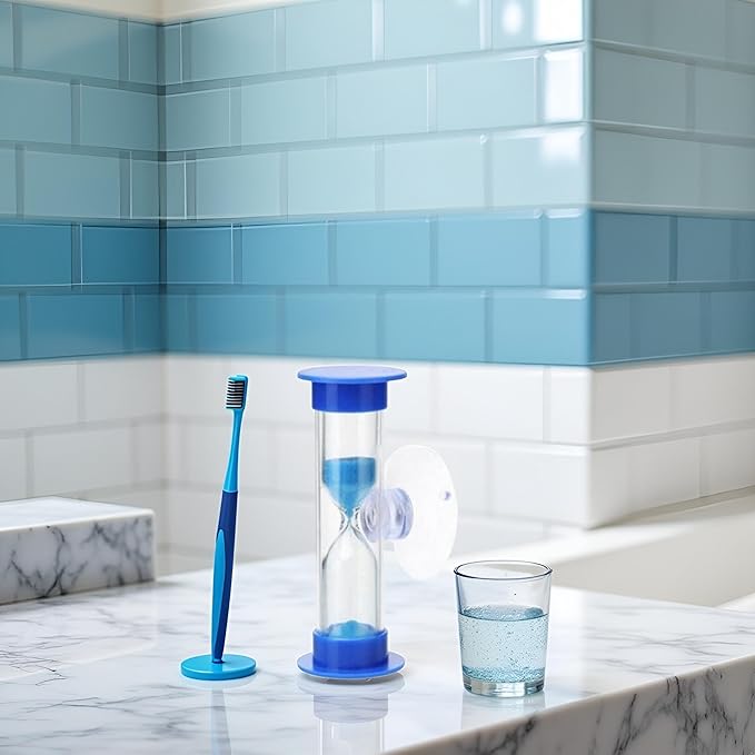 2 Minute Sand Timer for Kids, Blue Toothbrush Timer for Kids 2mins / 3mins Sand Clock Timer Plastic Suction Cup Hourglass Sandglass Desktop Ornament Party Favors