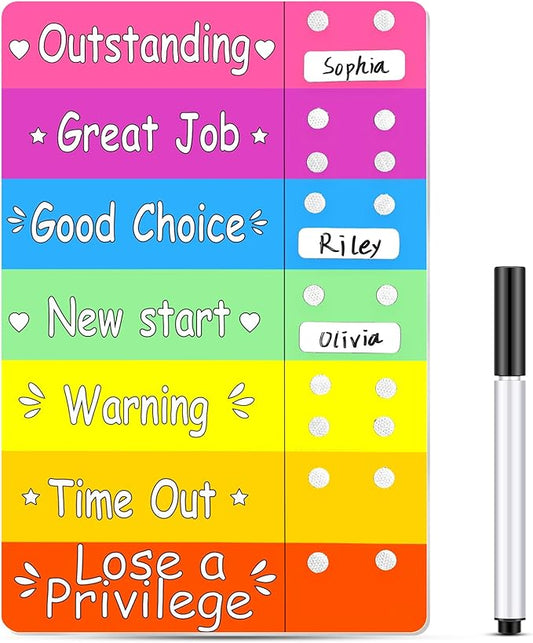 Geyee Colorful Behavior Chart for Multiple Kids Reward Incentive Behavior Chart with 12 Pieces Blank Movable Name Pieces Kids Board for Home School Classroom, 12.8 x 8.6 Inches (Vivid Colors)