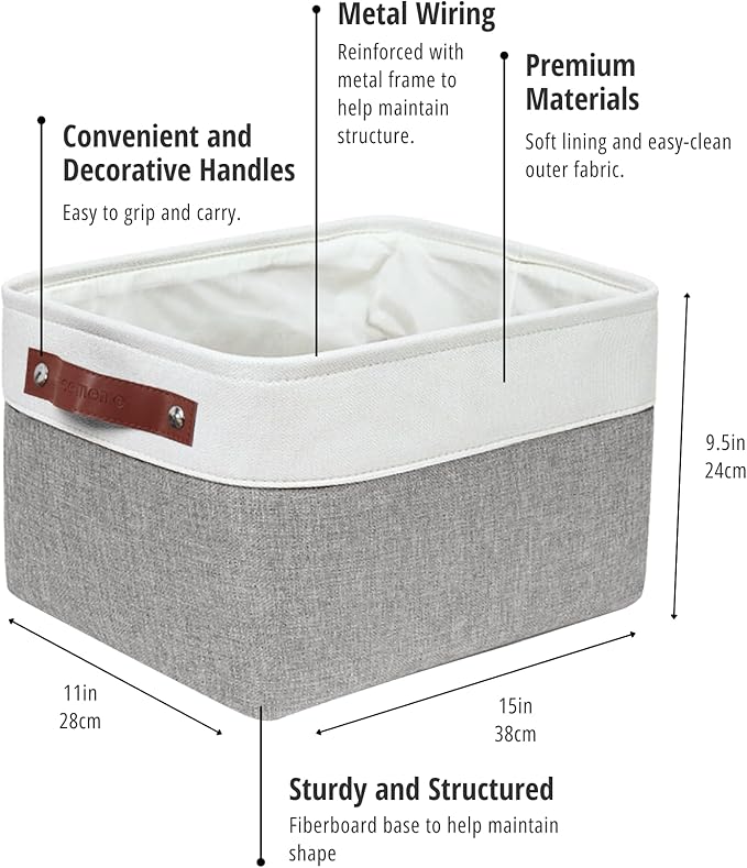 DECOMOMO Storage Baskets for Shelves - Fabric Storage Bins, Linen Closet Organizers and Storage (Grey & White, Large - 4 Pack)