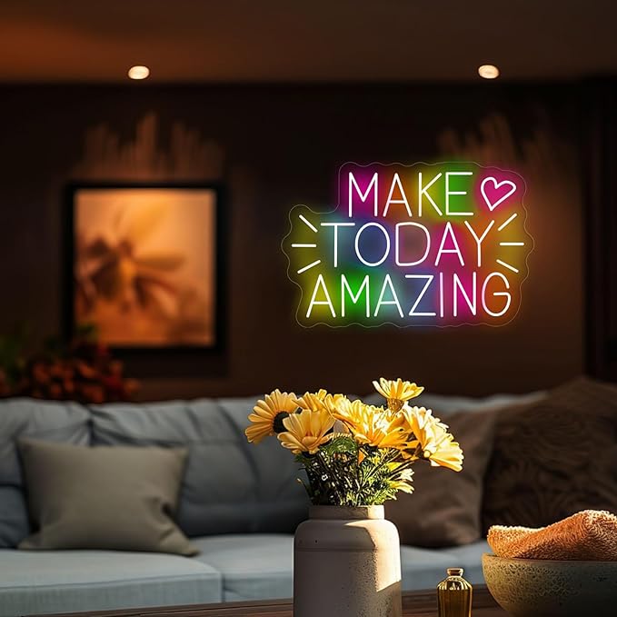 Make Today Amazing Neon Sign Heart Positive Led Neon Light for Wall Decor Inspirational Rainbow Color Light Sign Boho Wall Art LED Neon Light Up Sign for Party Wedding Birthday School Gym