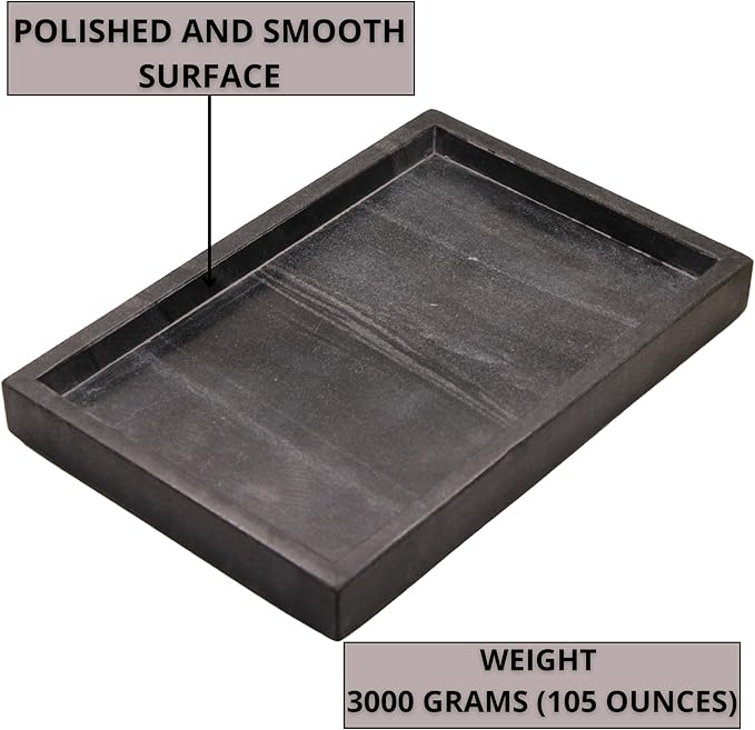 Natural Black Marble Tray for Bathroom | Kitchen | Vanity | Desktop, Stone Organizer for Coffee Table, Dresser, Nightstand, Candles, Soap, Towel, Plant, Jewelry (12" x 8"), Rectangular