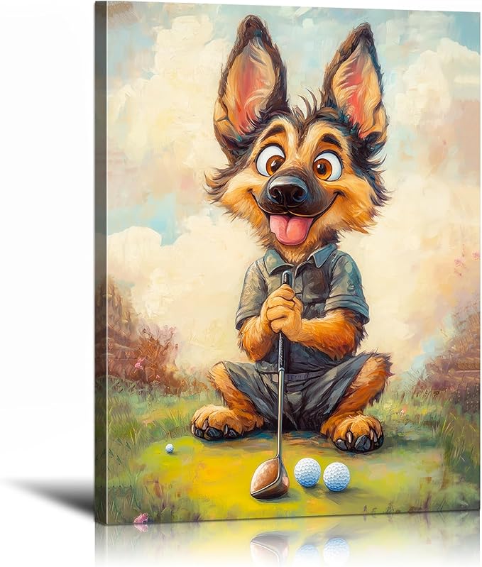 YOUHONG Animal Print Decor Animal Canvas Wall Art Dog Art with Inner Wooden Frame - Lightweight, Sports Wall Decor for Boys Room Living Room Decoration Ready to Hang (12x15.7 Inches)