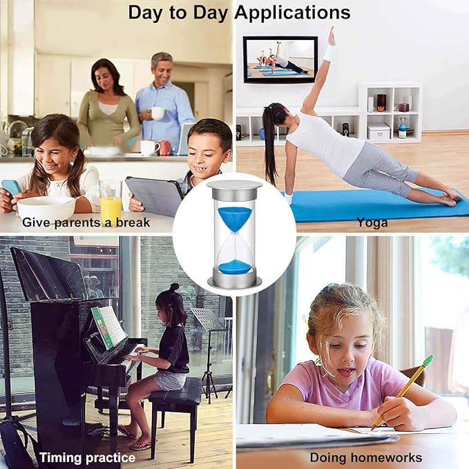 SuLiao Sand Timer 15 Minute Hourglass, Silver Plastic Sand Watch Clock 15 Min, Hour Glass Sandglass Timer for Kids, Games, Classroom, Kitchen, Decorative (15 Min, Blue Sand)