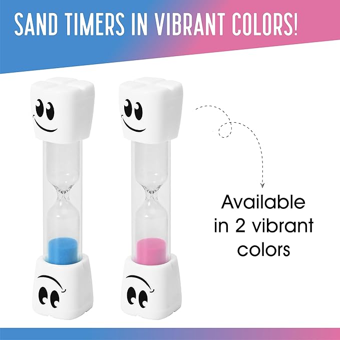 2 Minute Toothbrush Sand Timer for Kids - Set of 2 Small Blue and Pink Smiley Hourglass