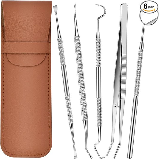 Niura Dental Tools Kit – 6 PC Teeth Cleaning Tools with Dental Mirror, Pick, Spatula, File & Forceps – 304 Stainless Steel Oral Care Set with Storage Bag