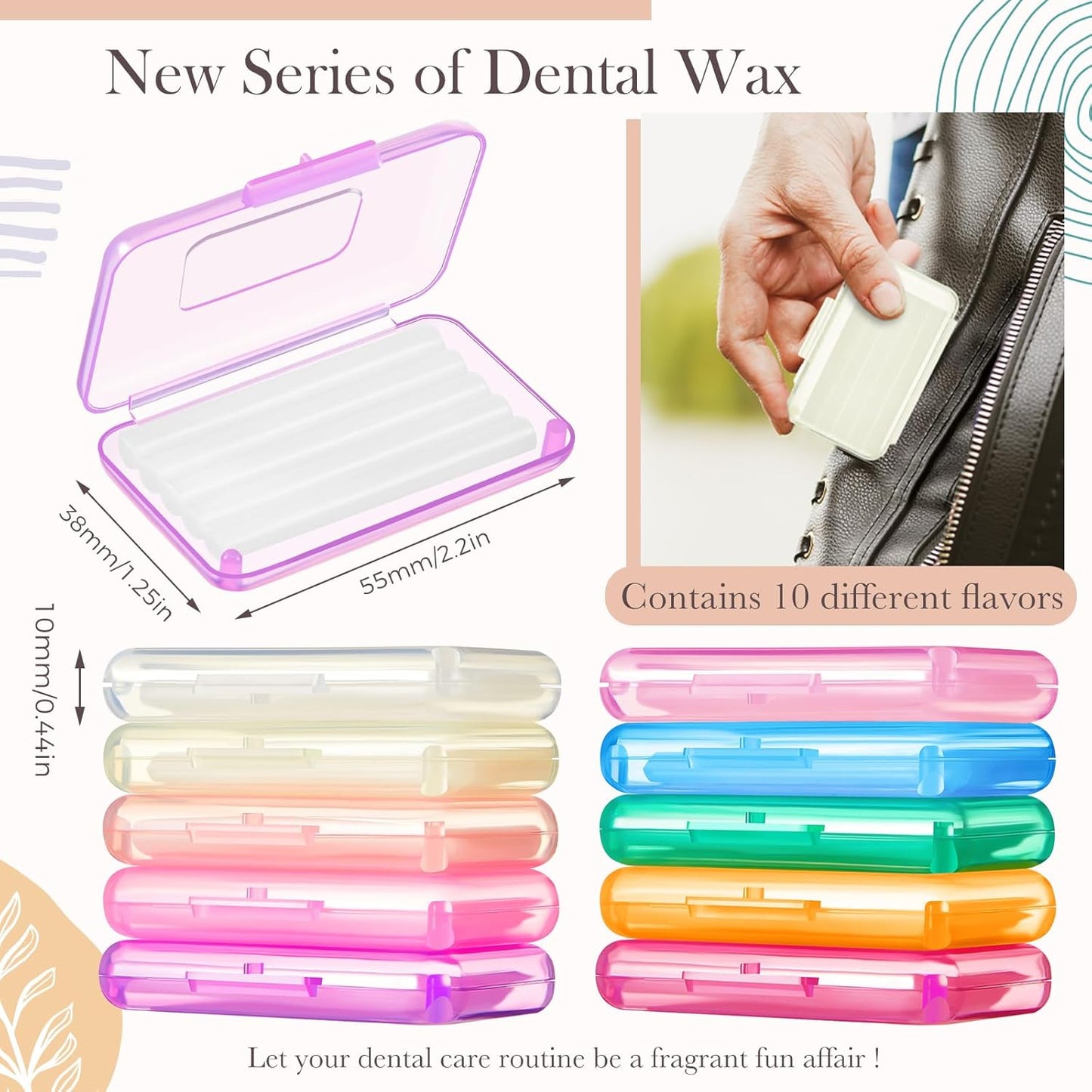 Geiserailie 10 Pack Braces Wax for Teeth New Flavored Dental Orthodontic Wax with Applicator Scraper for Braces Wearer, Oral Appliances, Aligners Patients, Fruit Floral Flavors