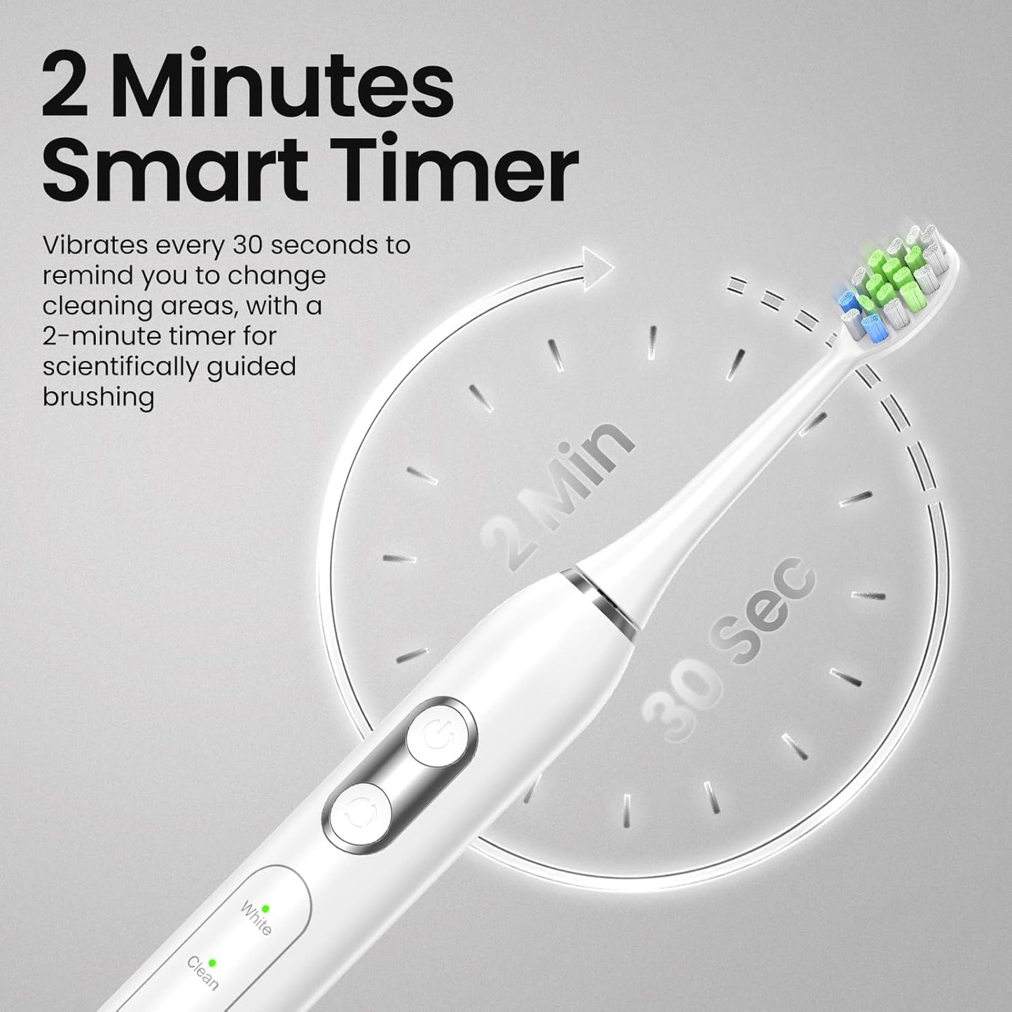 YUNCHI Sonic Electric Toothbrush for Adults Teens, Rechargeable Battery Toothbrush with 8 Brush Heads, 90 Days, 44000 VPM Powerful Motor, 5 Models & 2 Minutes Built in Smart Timer, Travel Case,White