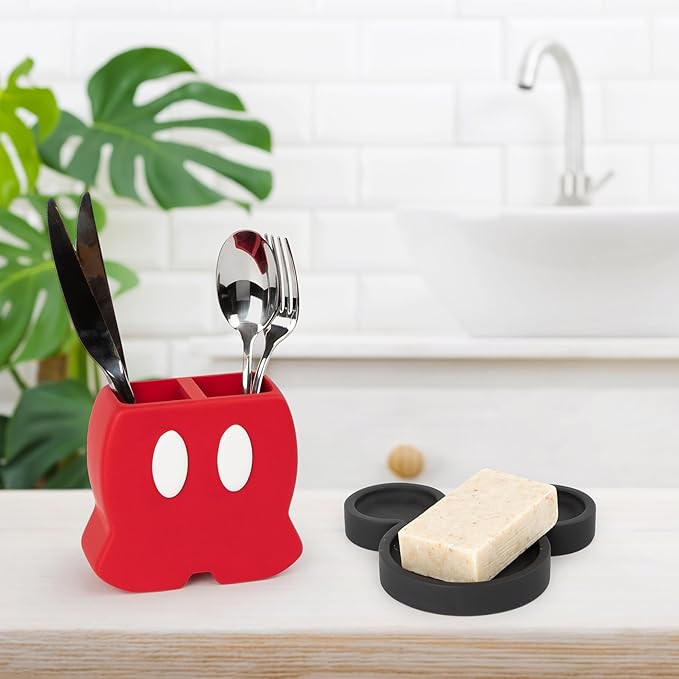 Jay Franco Disney Mickey Mouse Bathroom Accessories - 2 Piece Black & Red Resin Bathroom Décor and Storage Set Includes Toothbrush Holder and Soap Dish Set