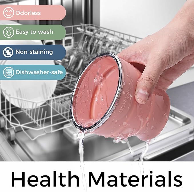 TakeToday Collapsible Travel Cup - Silicone Foldable Water Cup, BPA-Free with Lid & Waterproof Bag - Drinking Cup Set for Camping, Outdoors & International Travel（8 Oz, Lowcountry Peach）