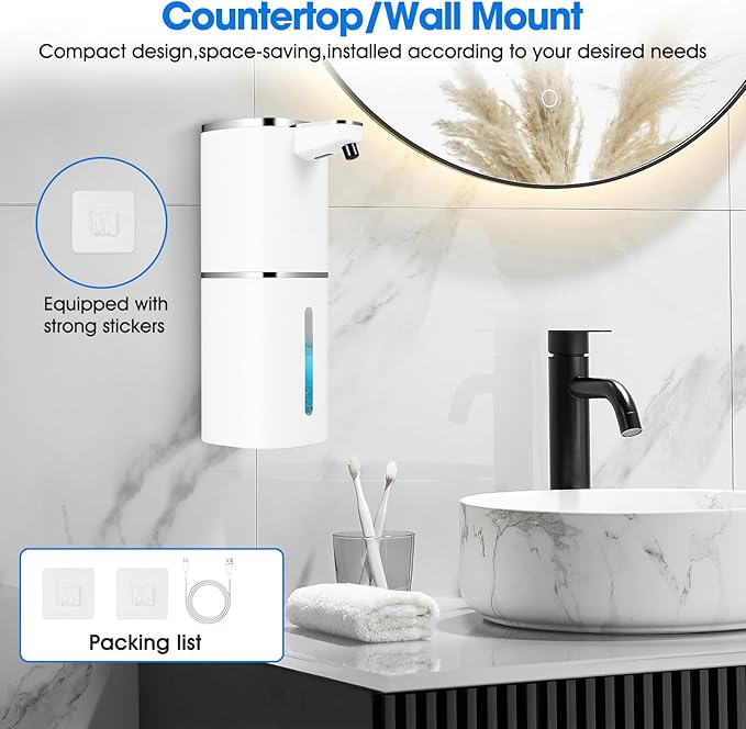 Automatic Foaming Soap Dispenser,Touchless Soap Dispenser,13.5oz/400ml Rechargeable Wall Mounted Smart Dispenser for Bathroom Kitchen,Easy for Toddlers(White)
