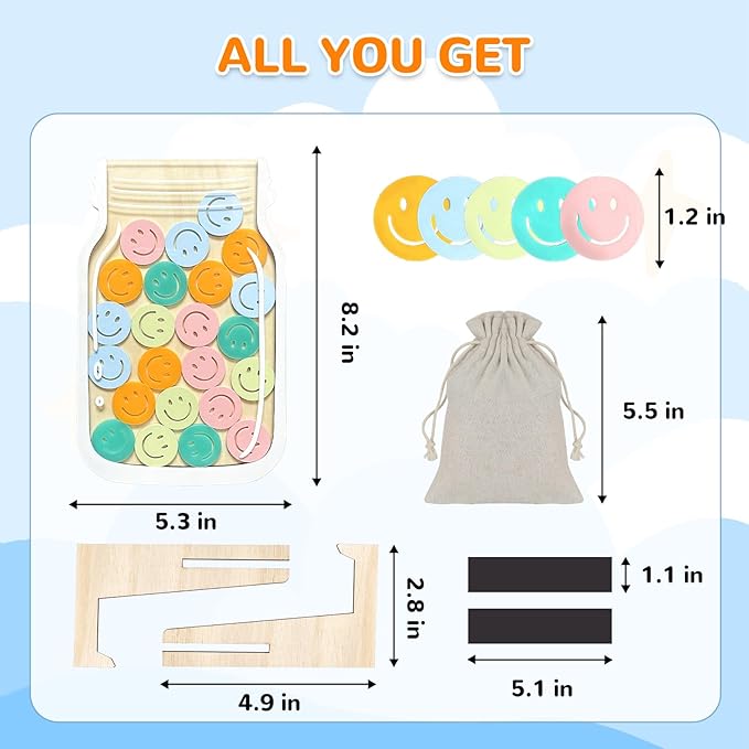 Reward Jar for Kids – Magnetic Wooden Behavior Chart and Incentive Jar with 25 Tokens, Stickers, Stand & Magnet – Positive Reinforcement Tool for Home, Toddlers or Classroom (Smiley – V2)