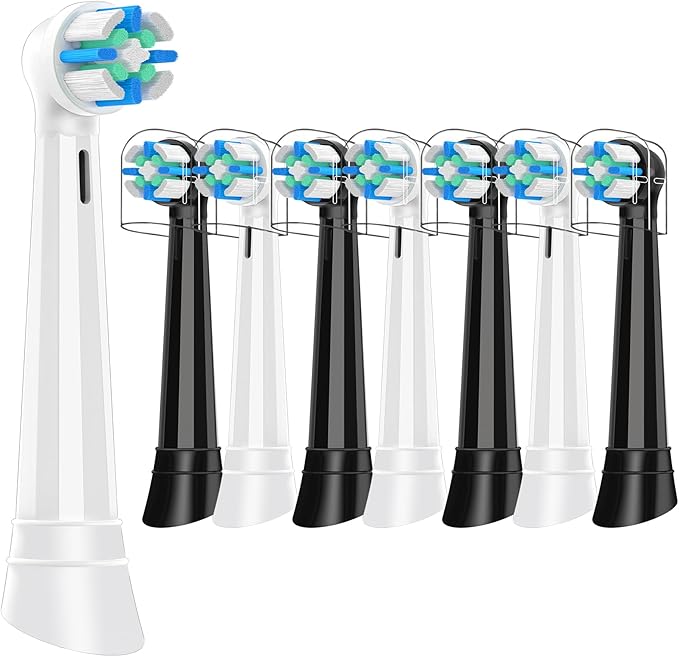 8 Pack iO Replacement Heads Compatible with Oral B iO, for Oral B iO 2/3/4/5/6/7/8/9/10 Series Electric Toothbrushes, Extended Bristles to Remove Deep-Seated Plaque, Black/White