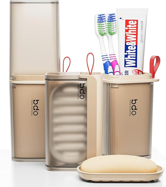 VITVITI Travel Soap Case Container, Portable Toothbrush Travel Case Dish Tray, 7.88 Inch Toothpaste Traveling Toothbrush Holder Set with Cover for Trip/Bathroom/Camping, Clear Coffee