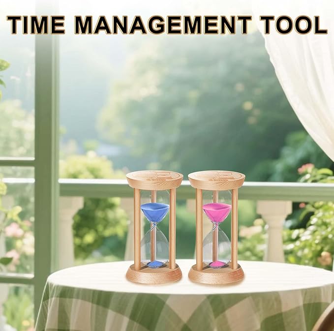 Sand Hourglass Timer Set: 30 Sec/1/2/3/5/10 Minutes Wooden Sand Clock, Colorful SandWatch Hour Glass, Small Sandglass Timer for Classroom, Home Decorative, Games (6 pcs)
