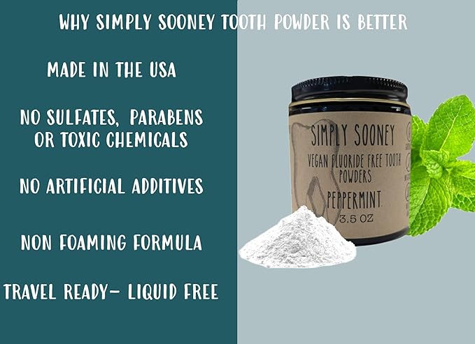 Remineralizing Organic Vegan Fluoride Free Tooth Powder Peppermint Formula I Zero Waste Refill I Stronger Teeth I Fresh Breath I with Xylitol for Cavities