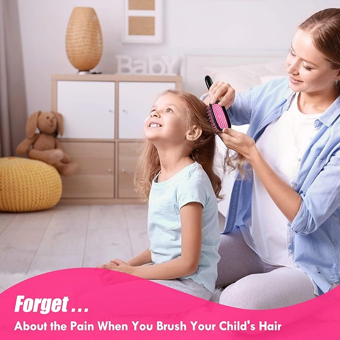 2 Pack Vented Detangling Hair Brush - Detangler Hairbrush with Soft Bristles for Effortless Tangle Free -Ideal for Natural Curly Straight Wet Dry Damaged Hair for Women Men Kids - Magenta