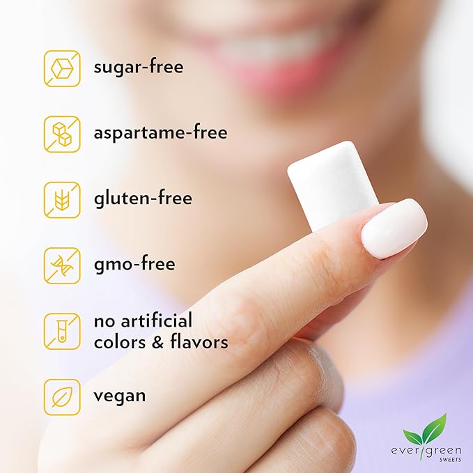 Evergreen Sweets Chewing gum -100 Pieces Jar - Natural Tropical Fruit Gum Made with Xylitol and Stevia - Sugar-Free, Aspartame Free and Vegan