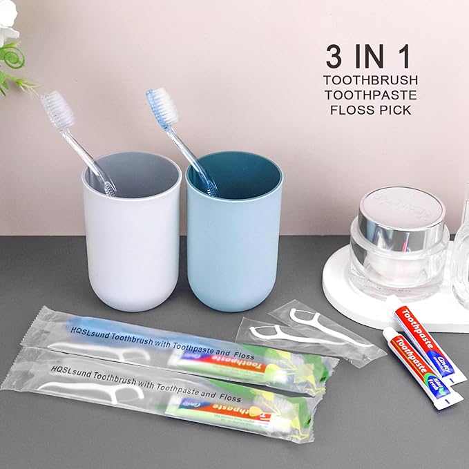 30 pcs Disposable Toothbrushes with Toothpaste Floss Individually Wrapped, 2 Color Disposable Toothbrush, 10g Toothpaste, Dental Floss Pick, Bulk Toothbrush Kit for Homeless,Airbnb,Hotel,Guest