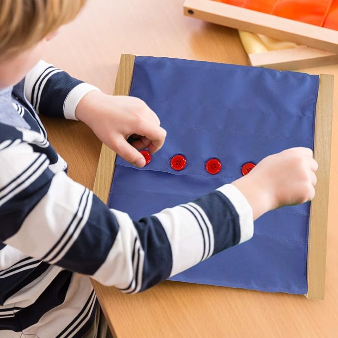 MONTESSORI OUTLET Buttoning Frame with Large Buttons | Practical Life Material for Toddlers & Preschoolers | Learn to Button Clothes, Develop Fine Motor Skills & Independence (Ages 3-6)