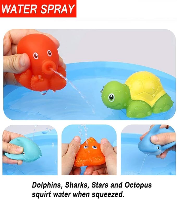 Bath Toy, Water Spraying Discoloration Floating Animals, Bathroom Pool Accessory, Shark Fishing Play Set for Babies and Kids