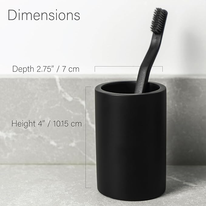 Matte Black Resin Bathroom Tumbler Cup - Matte Black Toothbrush Holder, 4x2.75 Inch, 12oz Capacity, Minimalist Vanity Countertop Organizer (Black)