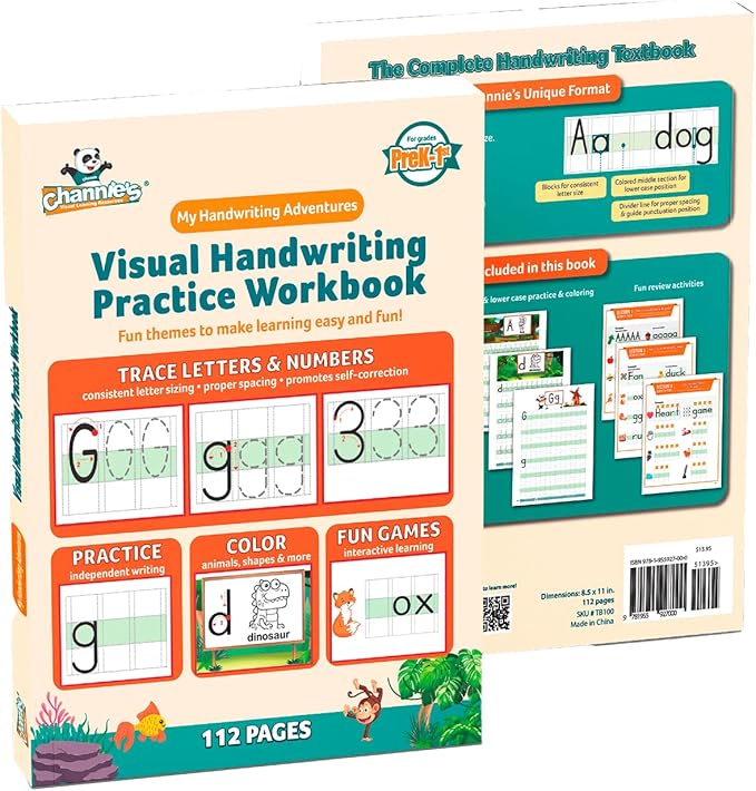 Channie's Alphabet Tracing & Kids Writing Pad, Practice Visual Handwriting & Storytelling Workbooks, 80 Pages, Grades PreK – 1st, Summer School, Learning Workbook for Homeschool and After School
