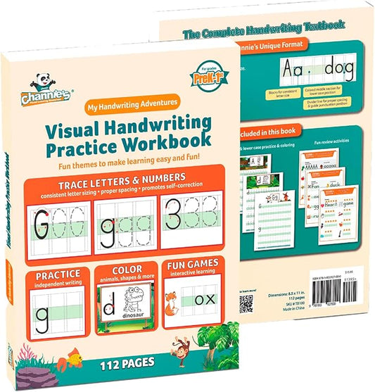 Channie's Alphabet Tracing & Kids Writing Pad, Practice Visual Handwriting & Storytelling Workbooks, 80 Pages, Grades PreK – 1st, Summer School, Learning Workbook for Homeschool and After School