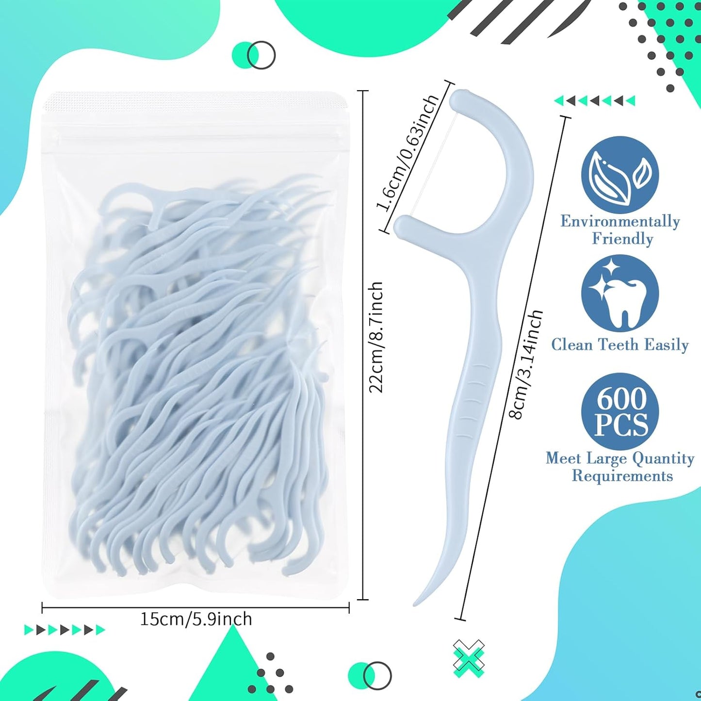 Baderke 600 Count Floss Picks Bulk Dental Flossers Picks for Adults Non Breakable Tooth Picks Flossers Teeth Cleaning Dental for Family Pack Travel(Light Blue)