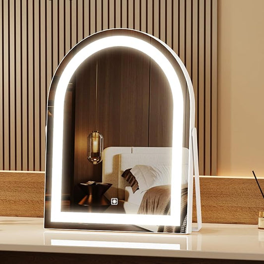 14" Elegant LED Vanity Mirror with 3-Color Adjustable Lights, Lighted Makeup Mirror 360° Rotating Stand & Touch Control - Perfect Makeup Gift for Women